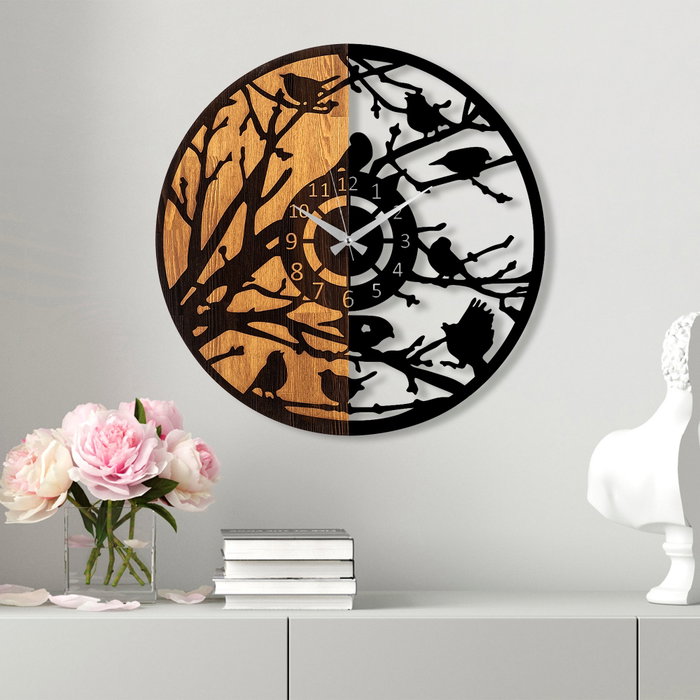 Wallity Reloj de pared decorativo de madera Nogal y Negro